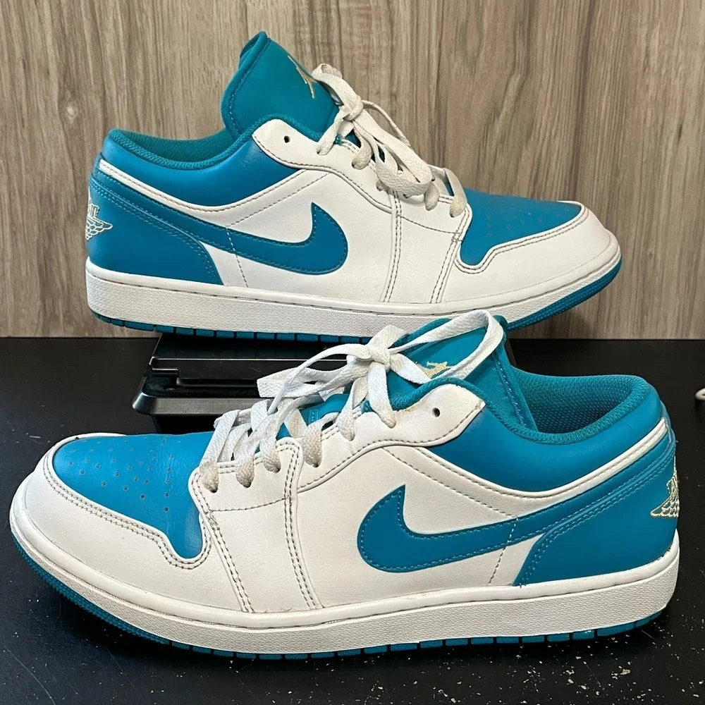 Nike Air Jordan 1 Low Shoes White Aquatone 553558-174 Men's
